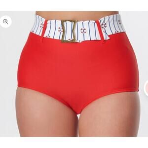 Unique Vintage Red High Waist Belted Retro Bikini Bottom M NWOT
